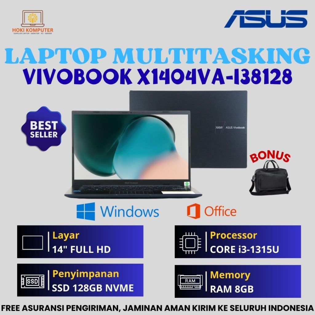 Asus VivoBook X1404VA - I38128 Core i3 1315U Ram 8GB Ssd 128GB 14" Laptop Baru Pelajar Kerja
