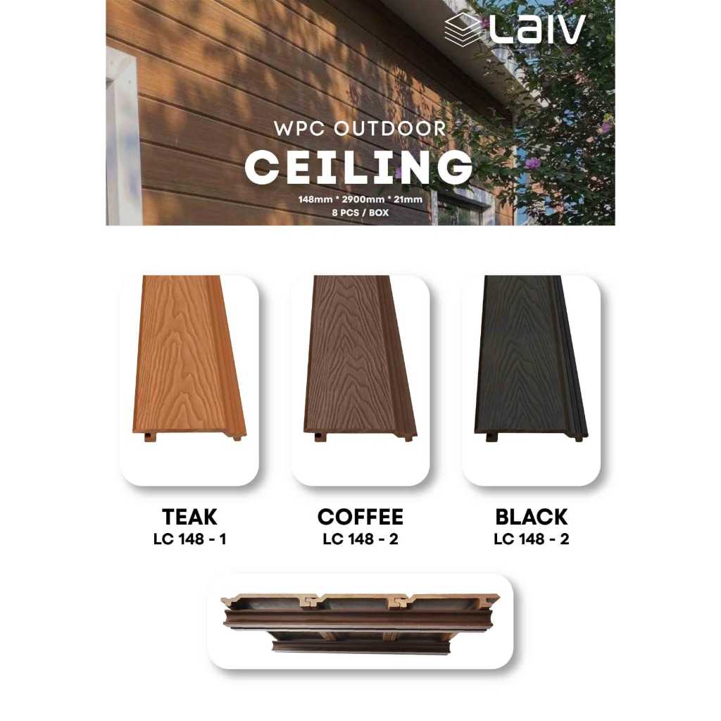 WPC Outdoor ceiling motif serat kayu | dinding / plafond wpc