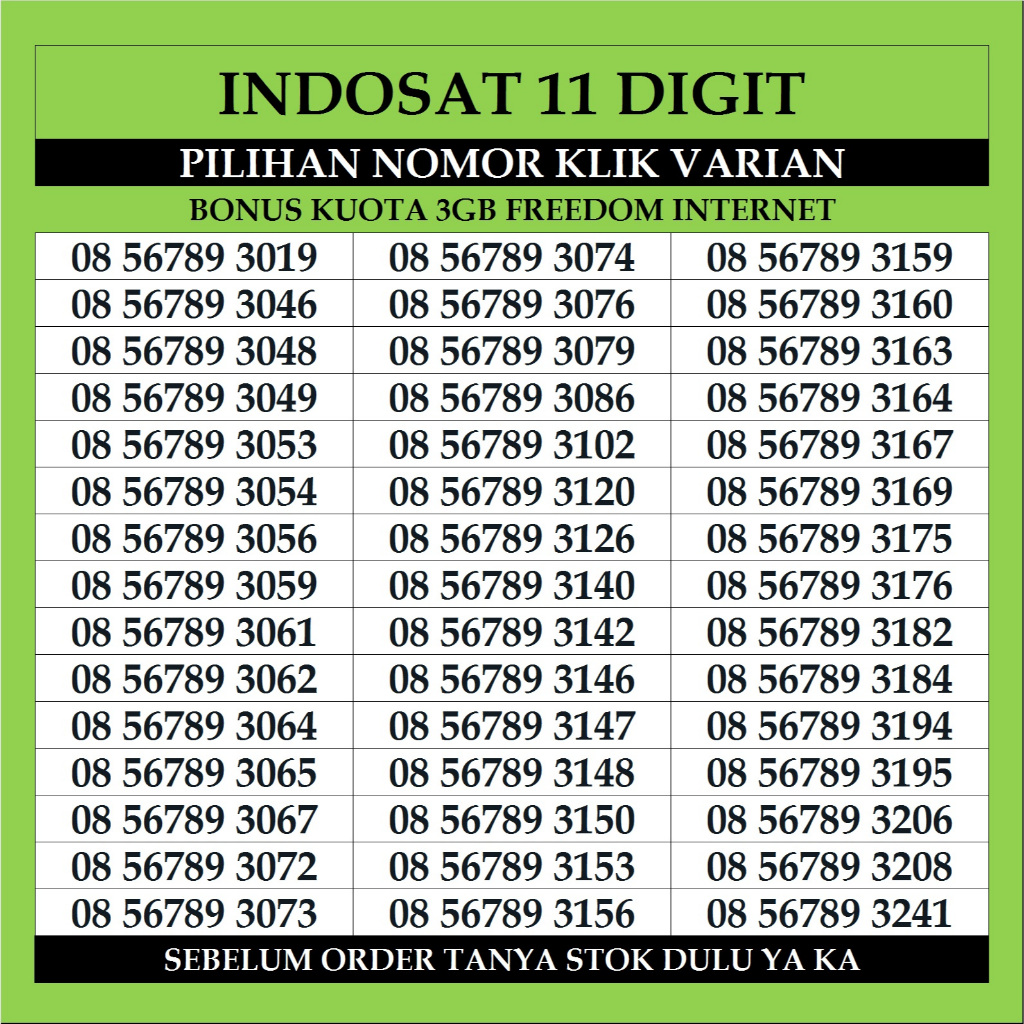 Nomor Cantik Indosat Im3 Ooredoo 11 Digit Kartu Perdana prabayar