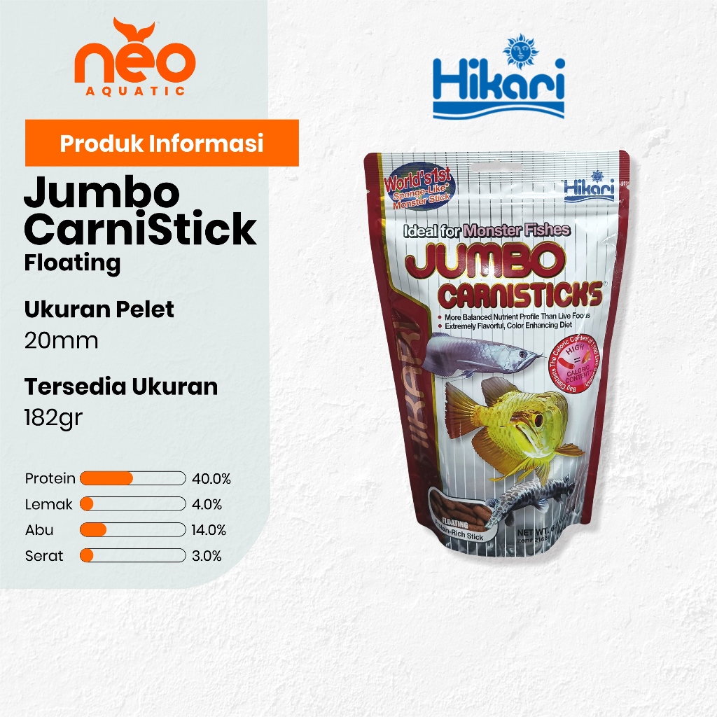 HIKARI Jumbo Carnisticks Pakan Ikan Arwana & Predator Besar 182gr