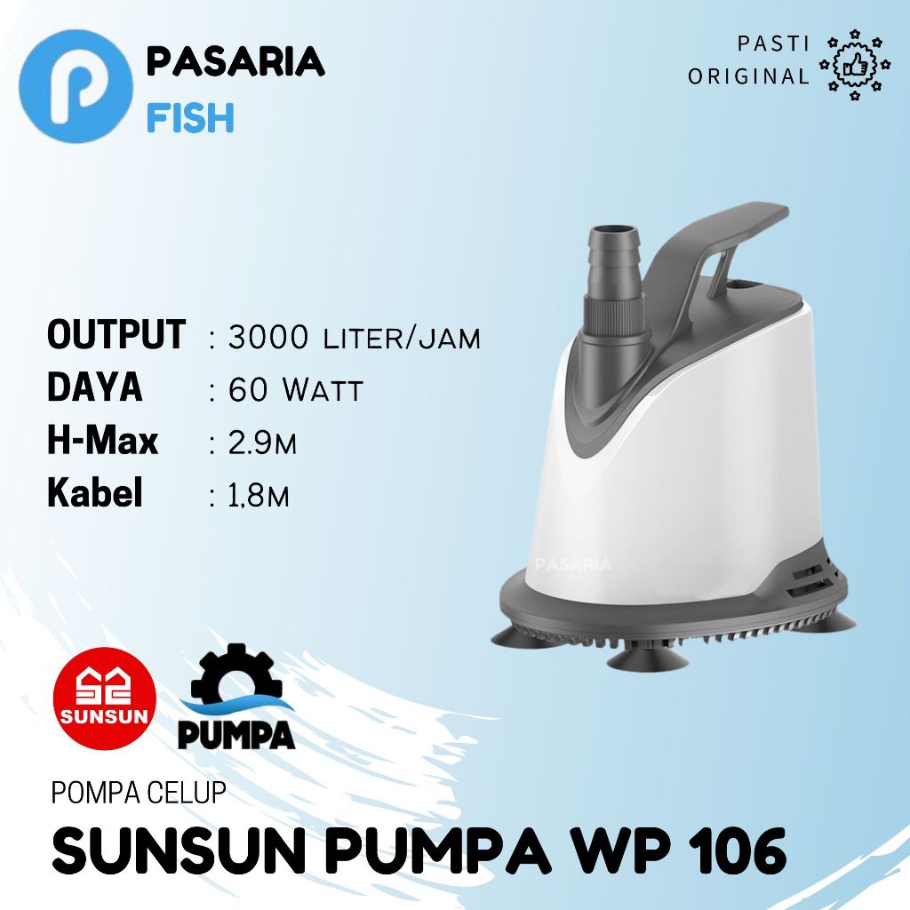 SUNSUN PUMPA WP106/WP 106 Pompa Celup Kolam 3000 liter/jam rendah daya