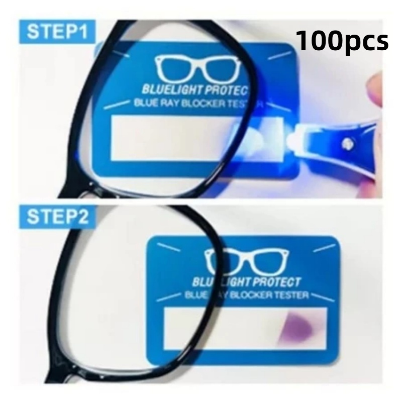 100pcs Kartu Test Kacamata Blue Light UV Test Paper Alat Tes Sinar Biru