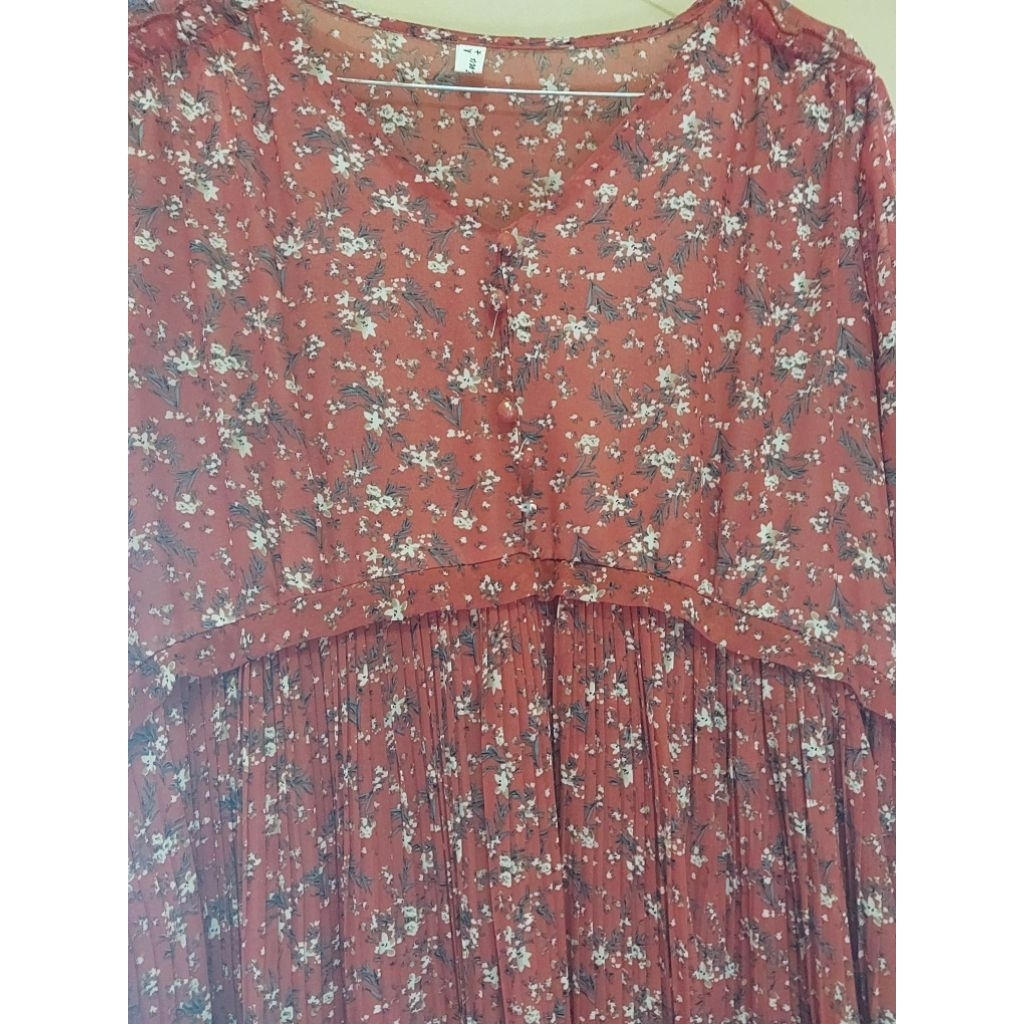 tunik korea warna merah bunga"