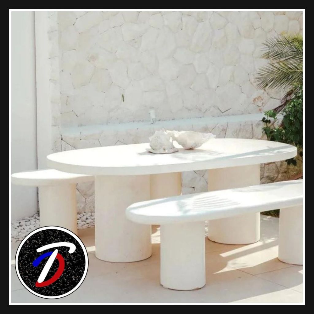 Bangku meja terrazzo panjang estetik outdoor