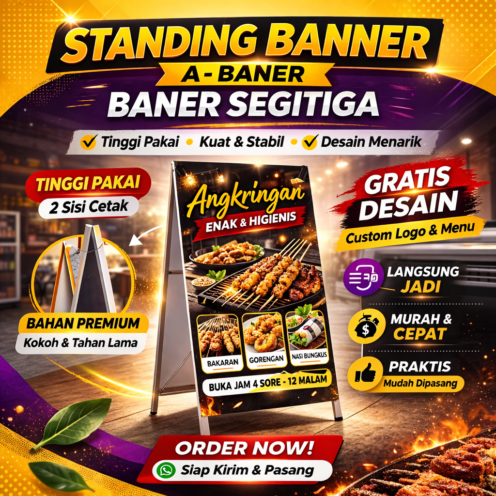 Stand Standing X  Tripod Banner 60x110 Tinggal Pakai Pengerjaan cepat rapi |  Banner Angkringan Baks