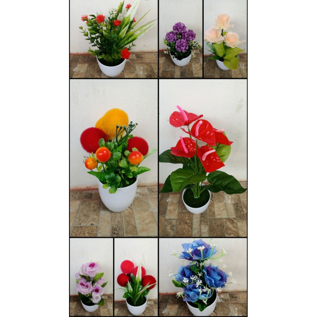 Set Pot + Tanaman Hias Bunga Artifisial Aneka Jenis dan Warna | Tanaman Bunga Plastik Imitasi