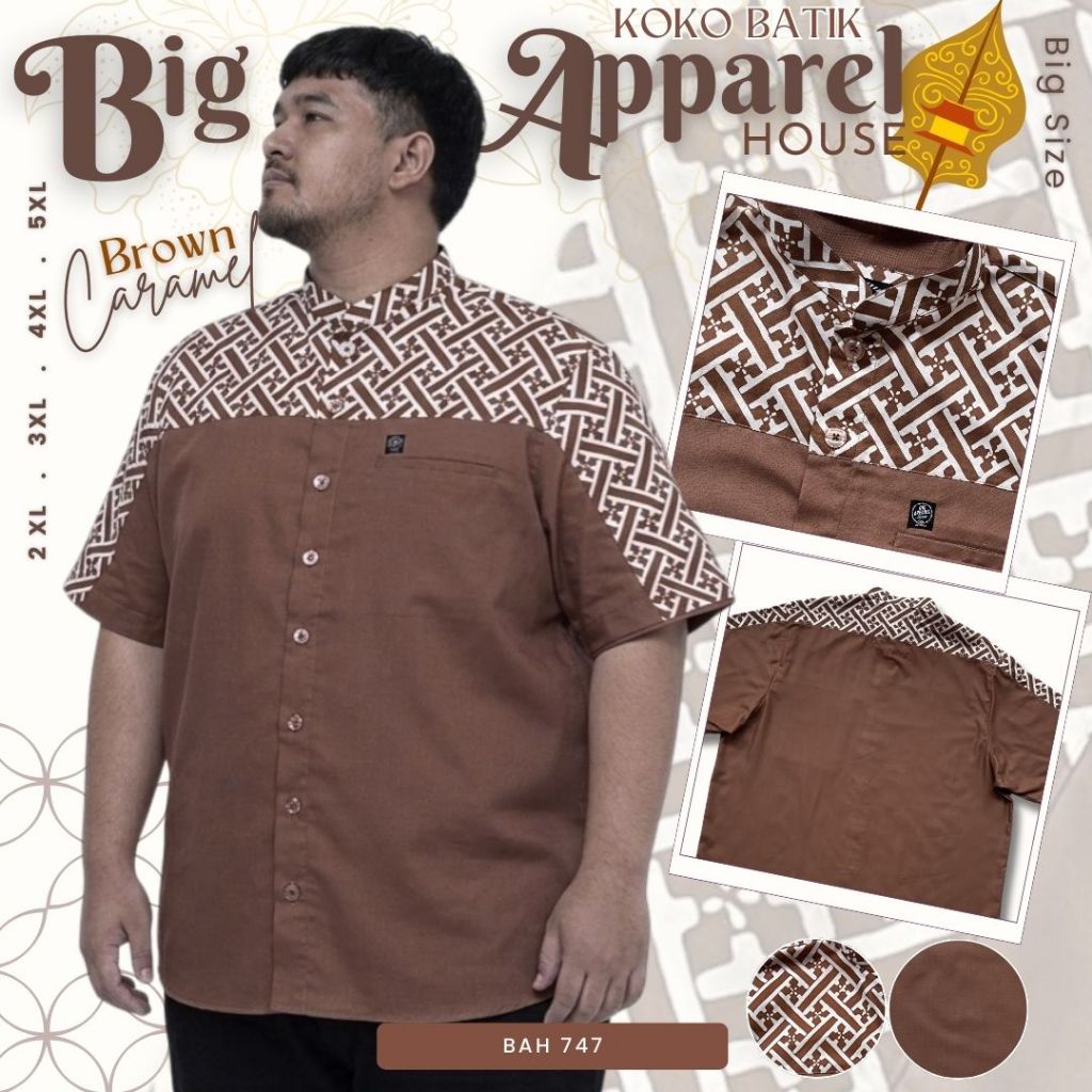 BAH 747 | Kemeja Koko Kombinasi Batik Jumbo Pria Big Size | Batik Modern kawung geometris silang Cok