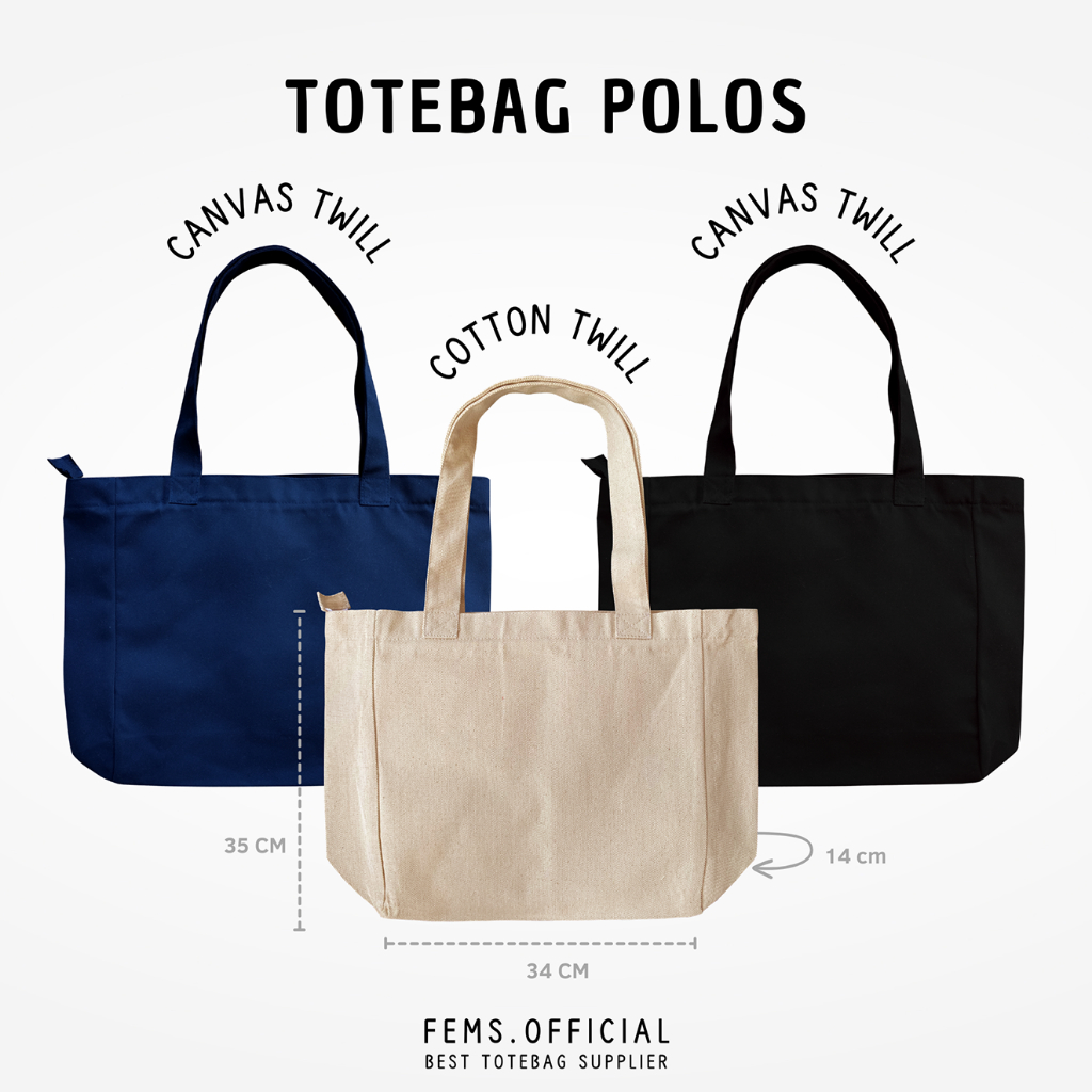 Tote bag Polos Grosir Kanvas Tebal Premium Serat Twill Totebag Nudie Bags Penutup resleting