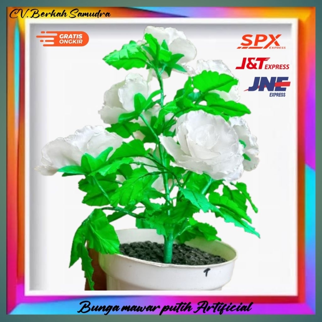 Bunga mawar putih Artificial  / bunga mawar buatan dari bahan plastik