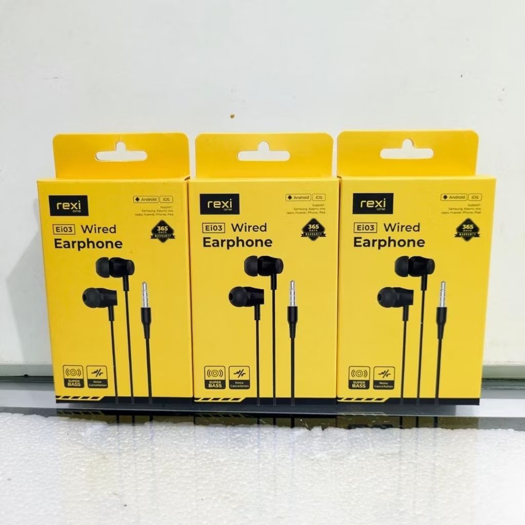 REXI Ei01//EI03 Wired Earphone Dynamic Bass HD STEREO 1200mm
