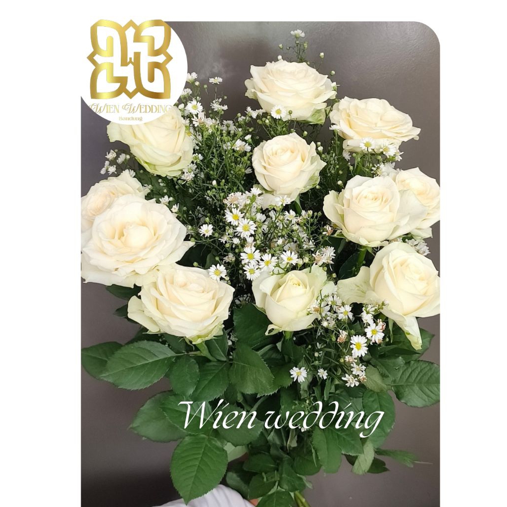 bunga baket mawar putih