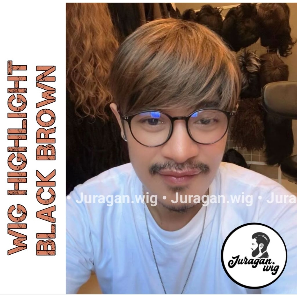 Wig Pria Korean Style Rambut Pria Pendek Model Highlight Black pirang