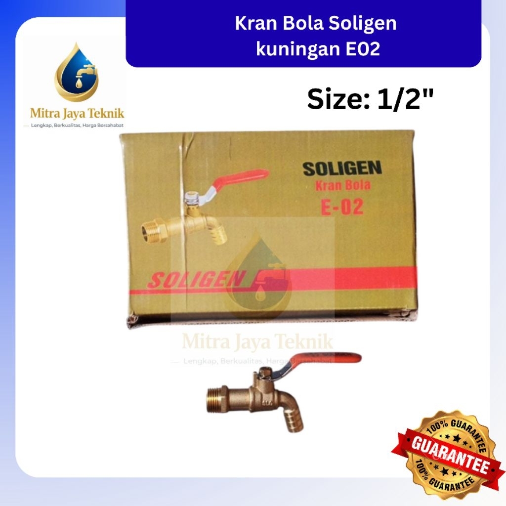 Kran Air Keran BolaTembok Taman SOLIGEN E02 FULL KUNINGAN Gagang Panjang 1/2"