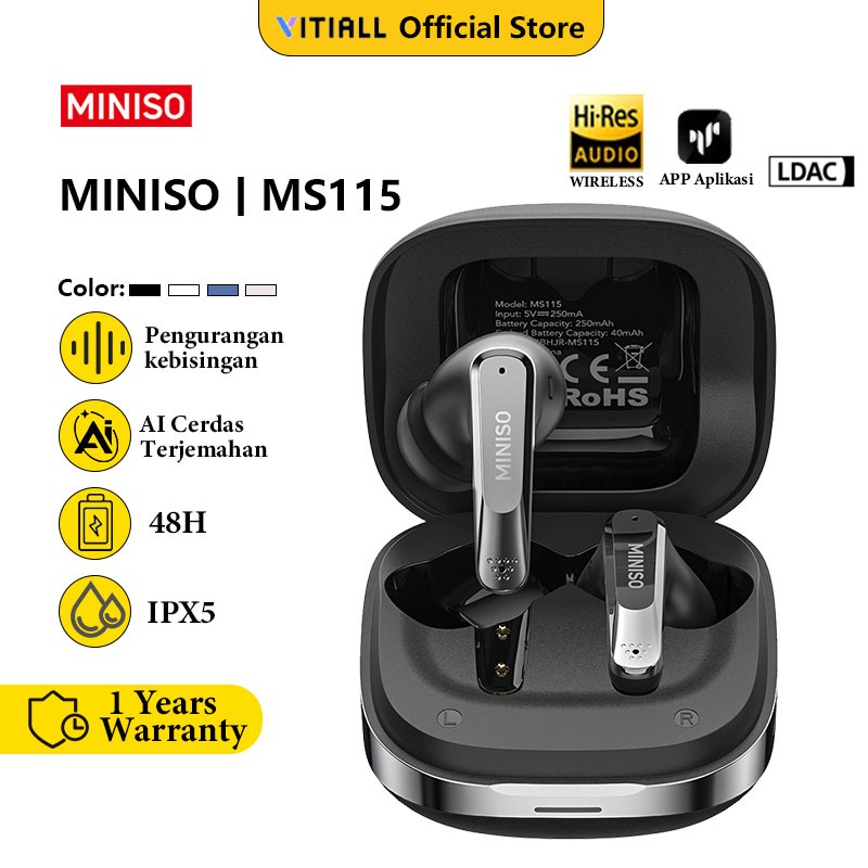 MINISO MS115 Bluetooth Earphone Headset In Ear Wireless TWS AI Translation HD Call Noise Reduction S