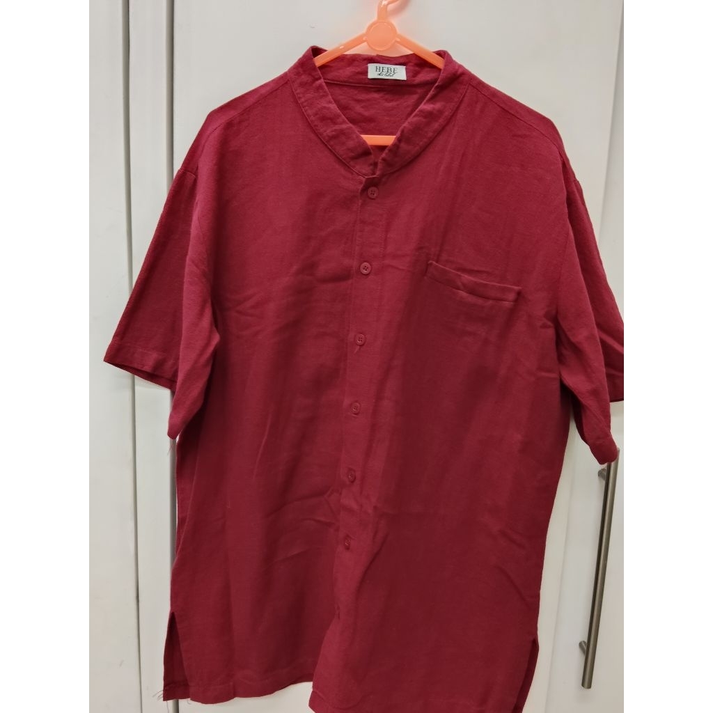 PRELOVED, Kemeja linen pria maroon