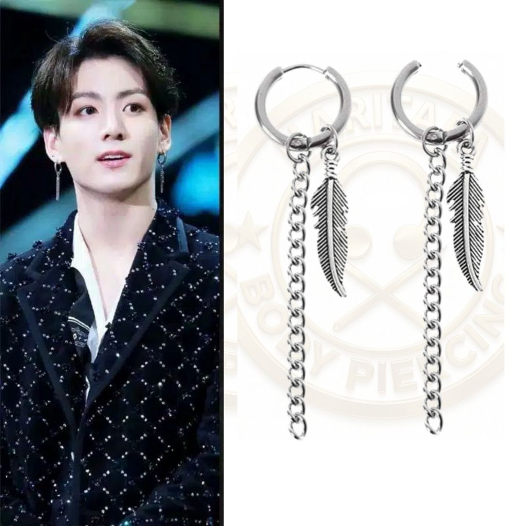 Anting Hoops daun rantai Terbaru Anting Tindik dan Jepit / Anting Pria Korea / Anting Titanium / Ant