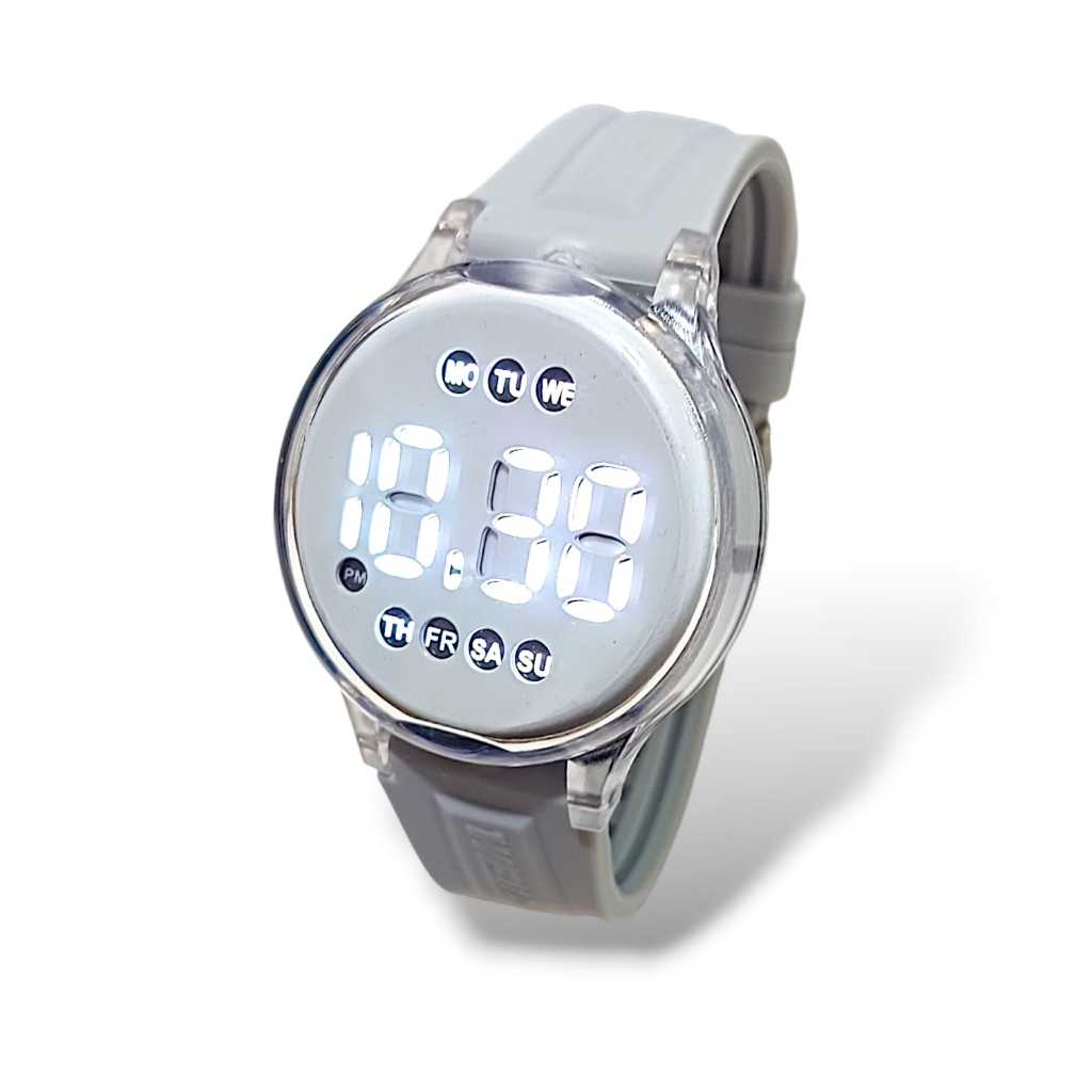 Jam Tangan Wanita Pria Digital Led Touchwatch Strap Solid Rubber Anti Air Trendy Kekinian Bulat