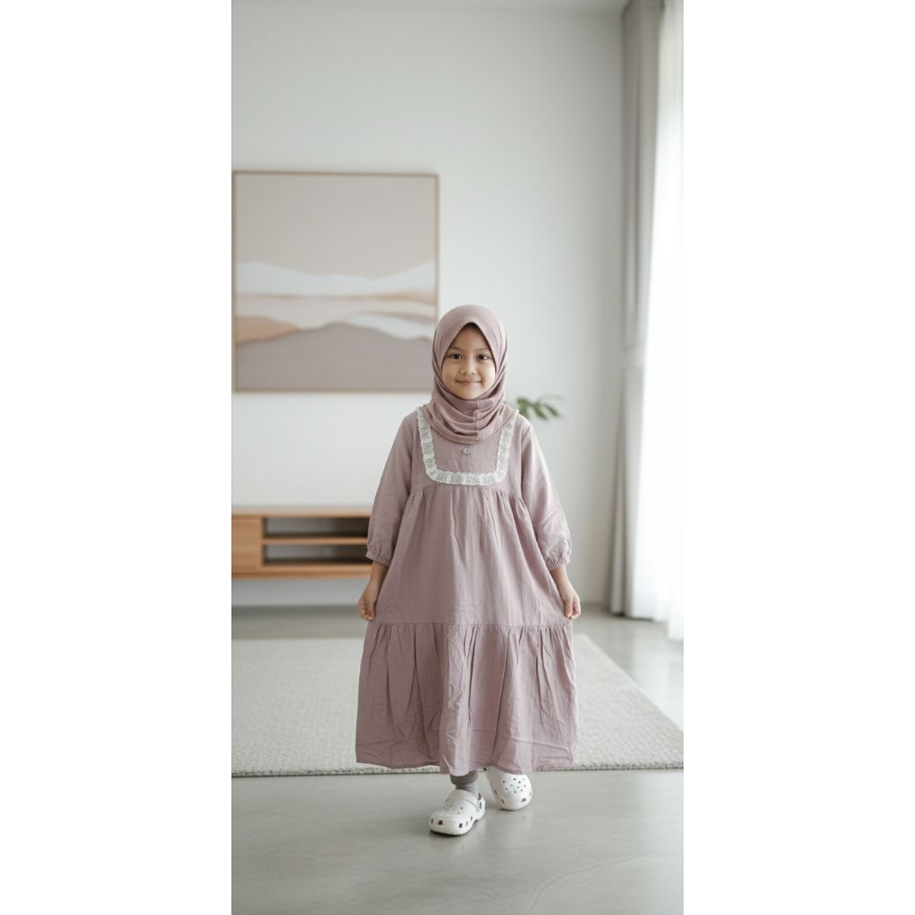 gamis anak renda rayon twill tebal 6-7tahun | gamis anak rayon twill tebal