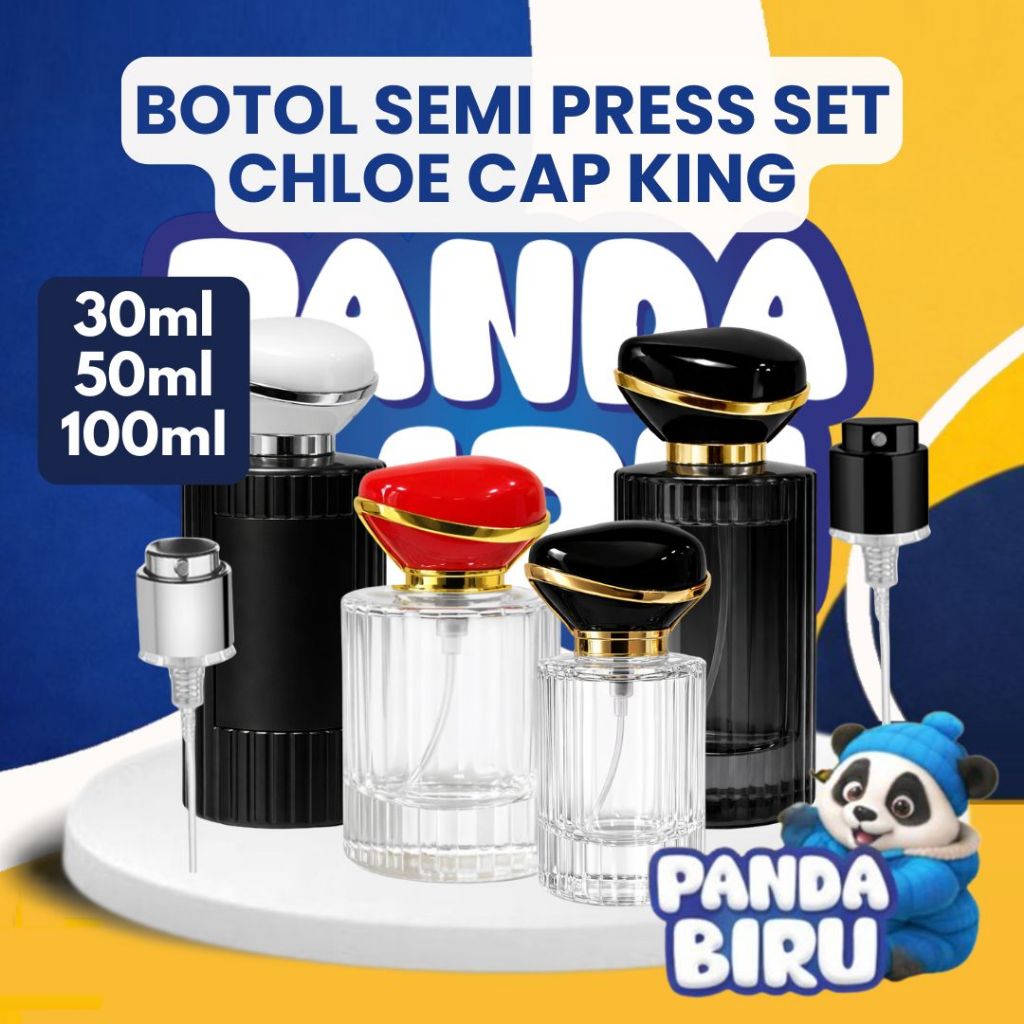 Botol Parfum Semi Press Set Chloe Cap King 30ml 50ml 100ml | Bottle Minyak Wangi | Panda Biru
