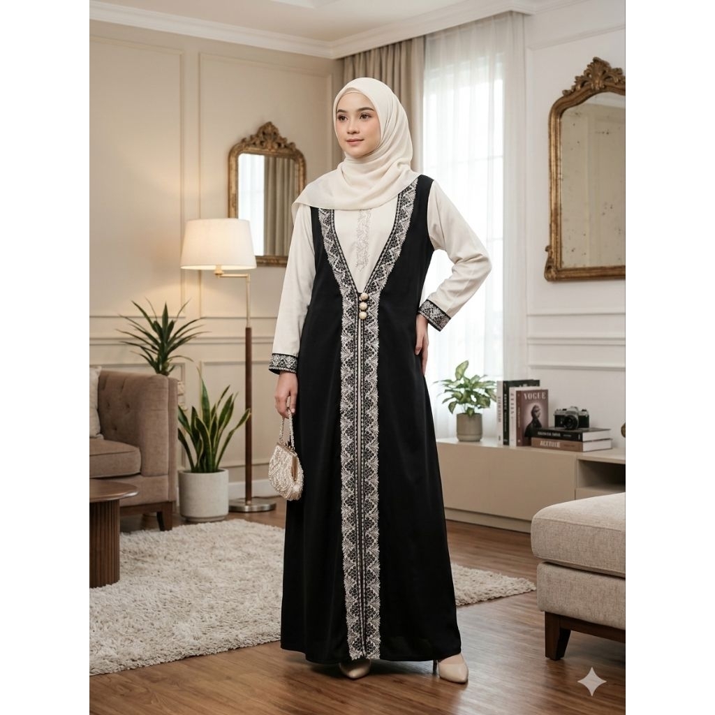 PRELOVED ABAYA HITAM PUTIH MODEL OUTER