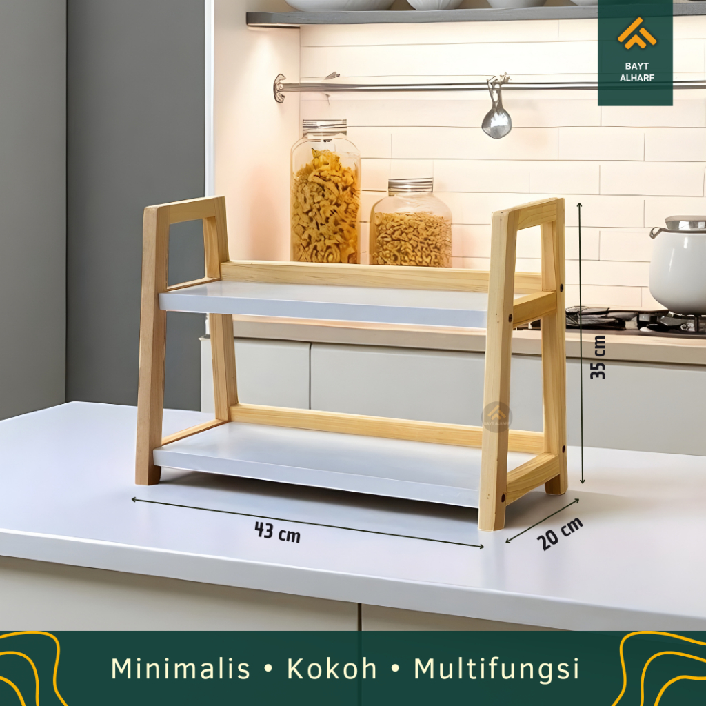 Rak Bumbu Serbaguna Rak Kosmetik Premium Kayu 2 Tingkat / Rak Kosmetik dengan Kayu  2 Tingkat