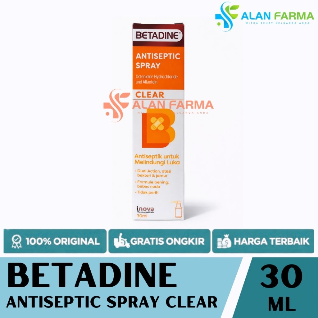 Betadine Antiseptic Spray Clear 30 mL | Antiseptik Spray Betadine