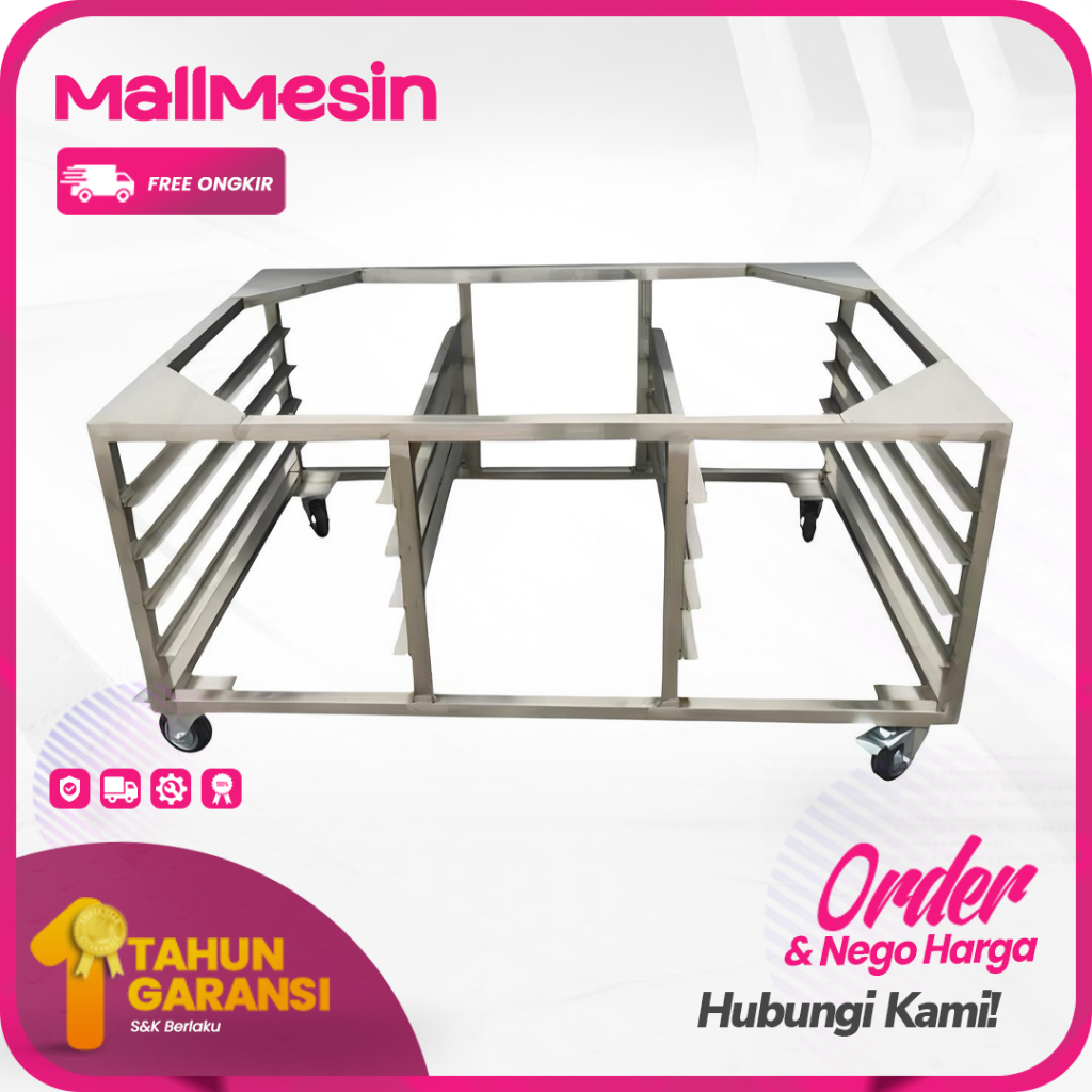 Meja Kaki Oven 1 Deck 2 Loyang + Roda / Meja Oven 12 + 8 Rak + Roda