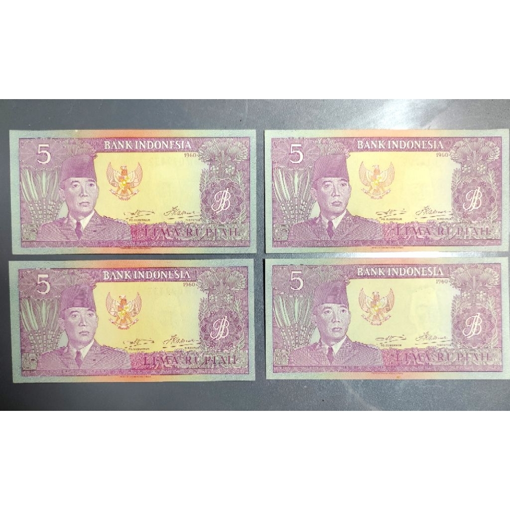 Uang Kuno Rp. 5 - seri Soekarno ..emisi 1960 ..100% Asli ..(Koleksi Pribadi)