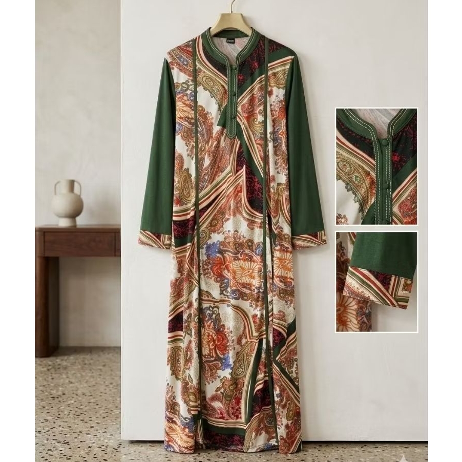 Gamis Kaftan Paisley Emerald – Perpaduan Klasik & Modern