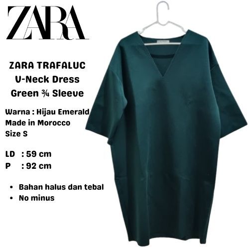 ZARA TRAVALUC - V-Neck Dress 3/4 Sleeve - Hijau