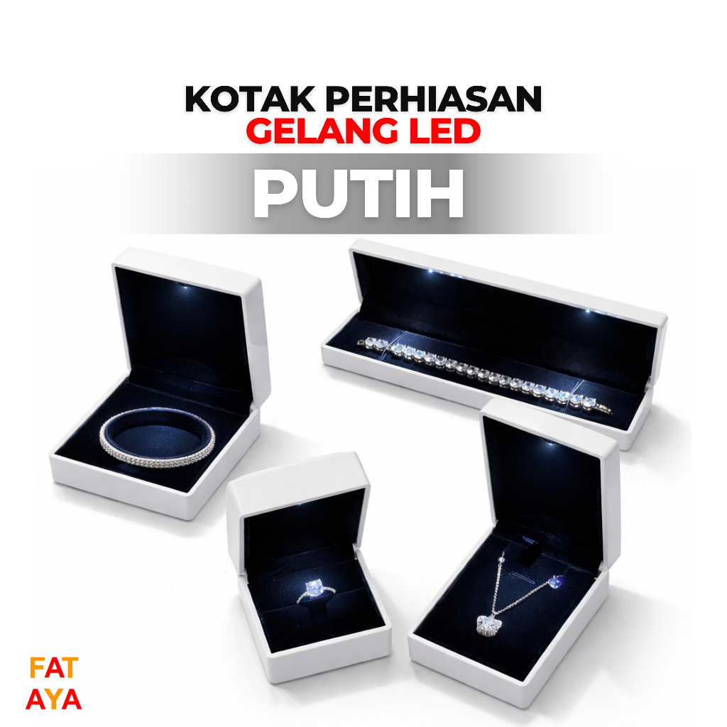Kotak Perhiasan Berlampu Putih Jewelry Box Lampu LED Set Cincin Liontin Gelang Kalung Koye Jewelry B