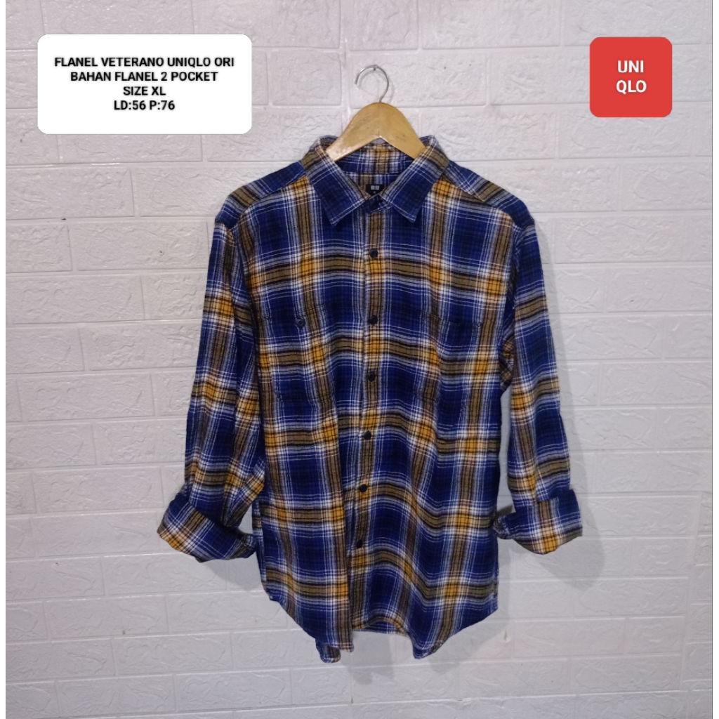 KEMEJA FLANNEL VETERANO UNIQLO ORI 2 POCKET SIZE XL
