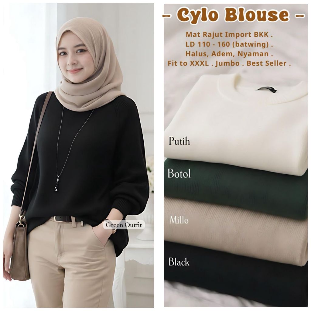 CYLO BLOUSE WANITA BATWING RAJUT IMPORT TEBAL HALUS ADEM NYAMAN ORY BKK BY GREEN