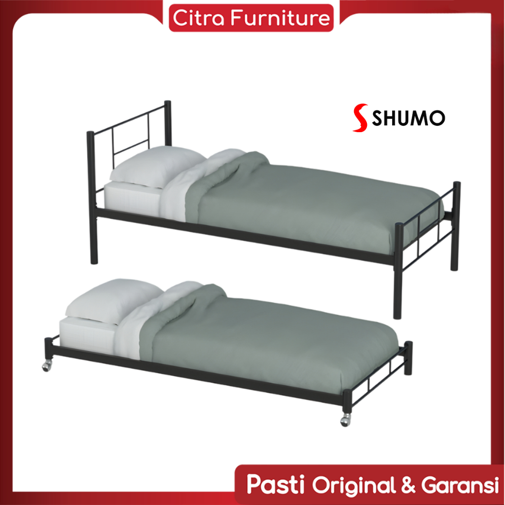 Ranjang Besi Sorong Minimalis 2 in 1 | Dipan Rangka Tempat Tidur Besi