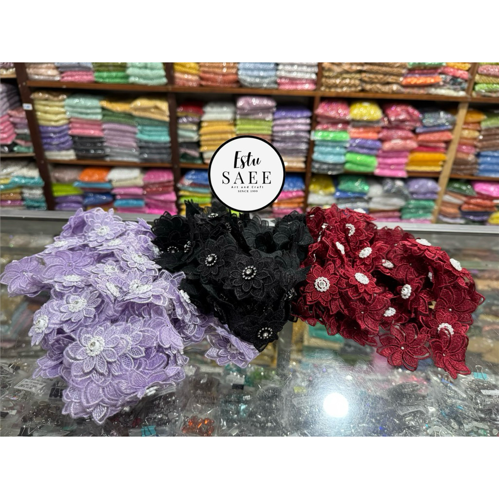 [1 bj] Renda Bunga Bordir Premium/ Renda Bunga Diamond / Renda Bordir