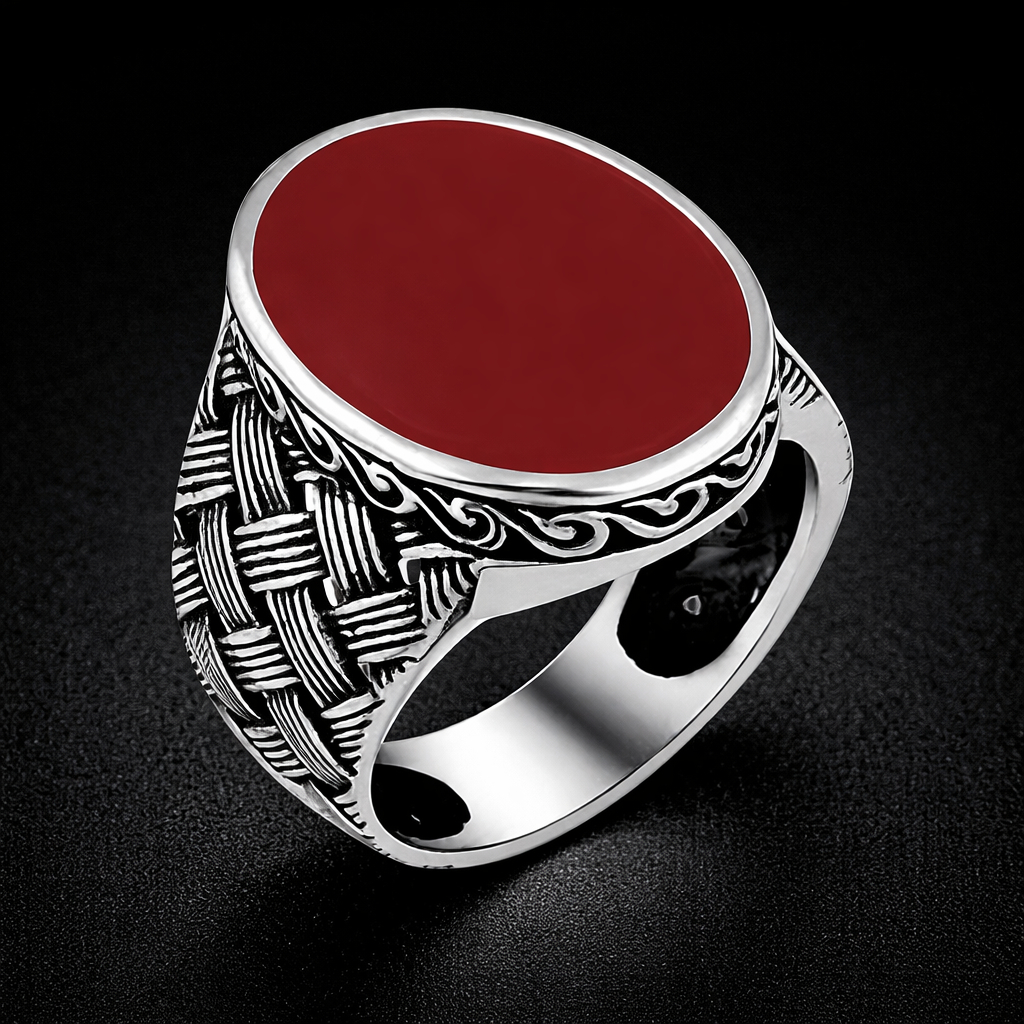 Cincin Batu Merah Delima Lempeng Tektonik / Cincin Pria