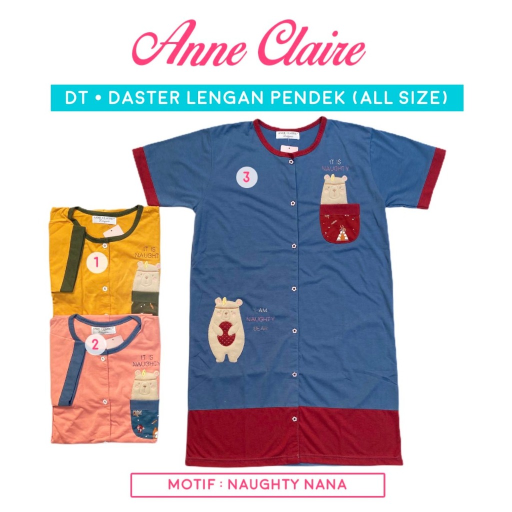 DT Daster Lengan Pendek (Full Kancing) Anne Claire All Size Dewasa