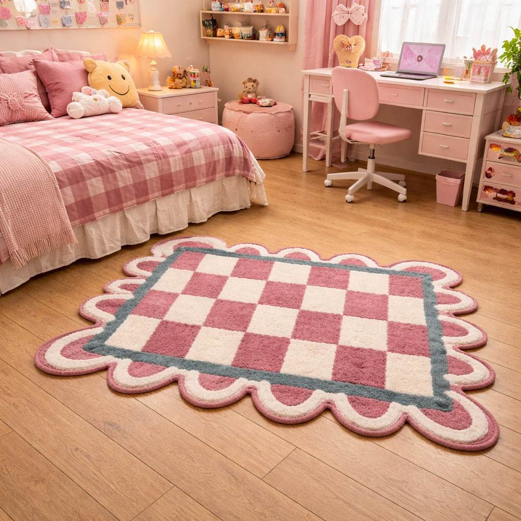 tuftarugs karpet catur pink 100x65cm Aesthetic Tebal Anti Slip