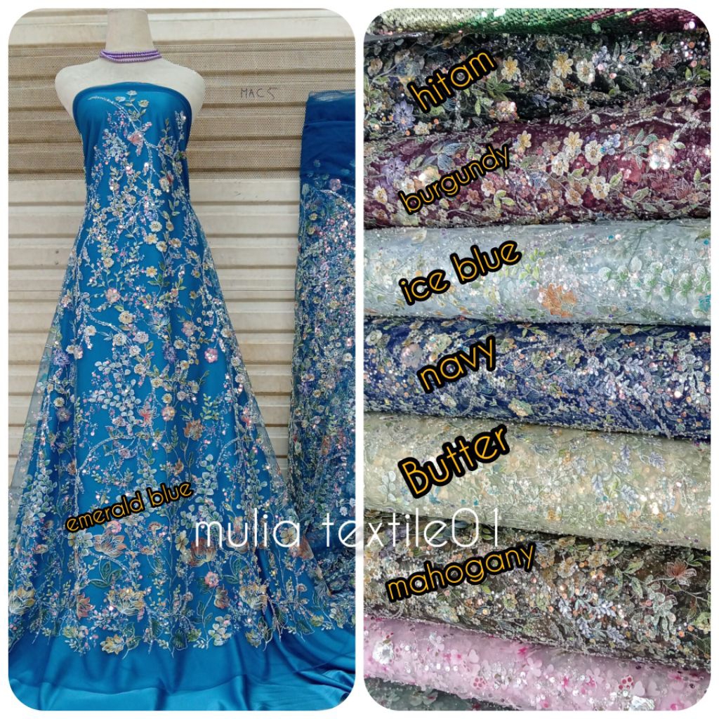 kain/bahan tile garden payet/tile bordir bunga/kain kebaya