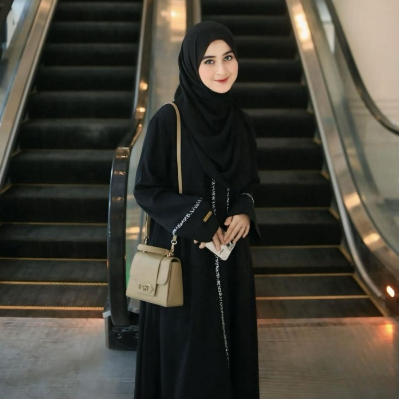 NEW Firanda Abaya Nazwa - Gamis Arab Hitam Wanita Dewasa Mewah Payet Basic Dress Umroh Lebaran