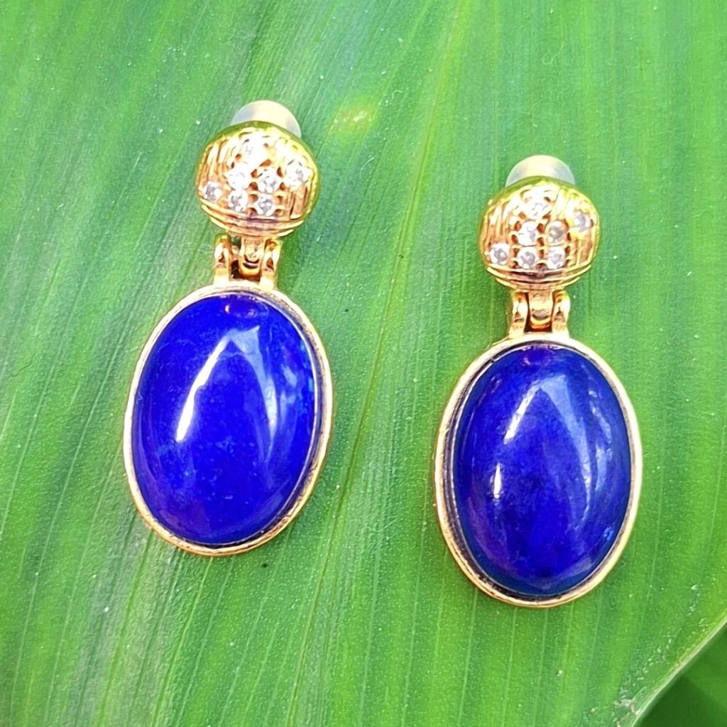 Anting S925 gold plated Lapis Lazuli