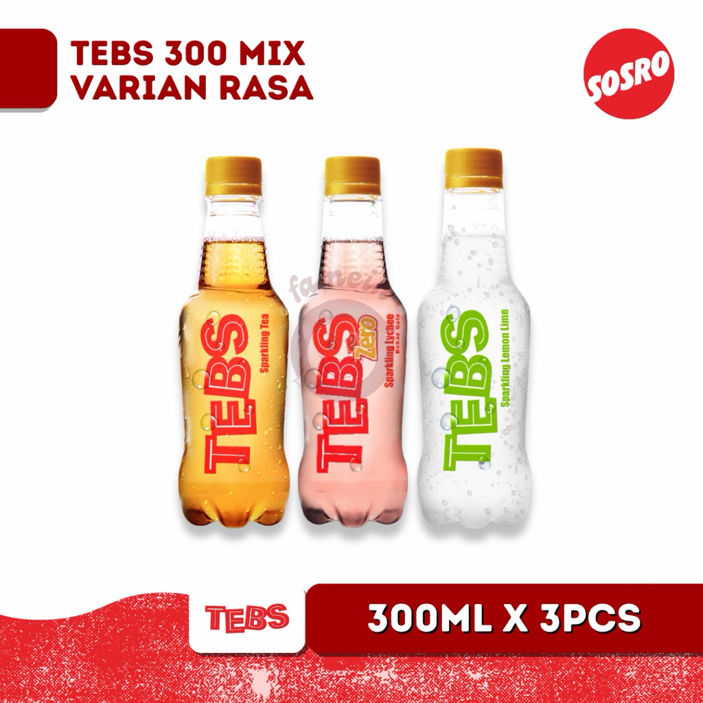 Tebs Sparkling Soda Kemasan PET 300ML Mix Varian Rasa Zero Lychee, Lemon Lime & Mix Fruit