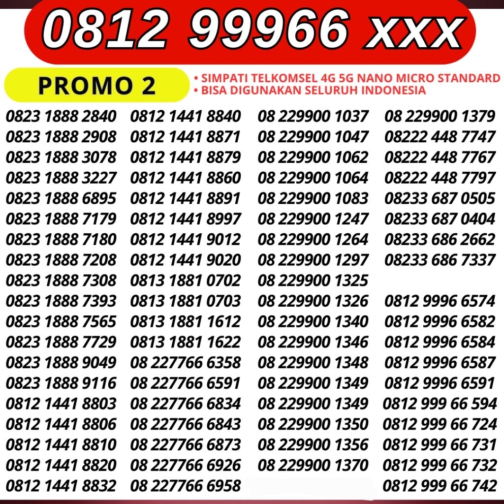 Nomor Cantik Telkomsel Triple 99966x Kartu Perdana Telkomsel Tsel Red Telkomsel 5g Telkomsel 10 digi