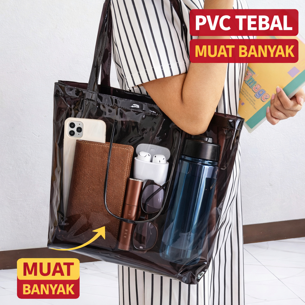 Tas Transparan PVC Tebal Resleting | Clear Tote Bag Wanita | Tas Mika Konser Event
