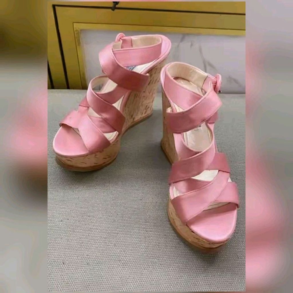 Murah boss ku.. PRADA wedge crisscross strap heels shoes authentic sepatu original wanita asli