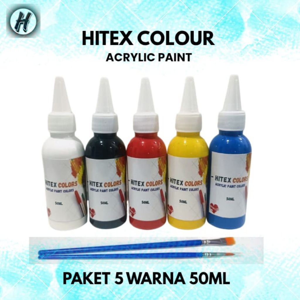 Cat Lukis Akrilik Paket  Warna Primer isi 5 Warna @ 50 ml + 2 Kuas Acrylic Paint 5 primer