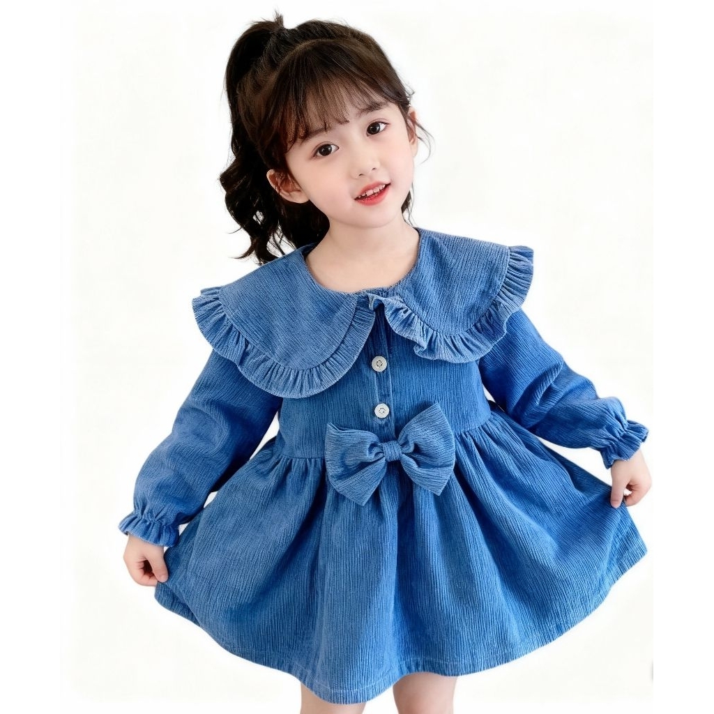 baju gaun dress anak perempuan lucu bahan katun levis