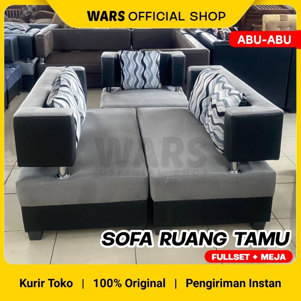 SOFA RUANG TAMU 221 MINIMALIS ABU-ABU SET MEJA - SOFA RUANG TAMU KECIL