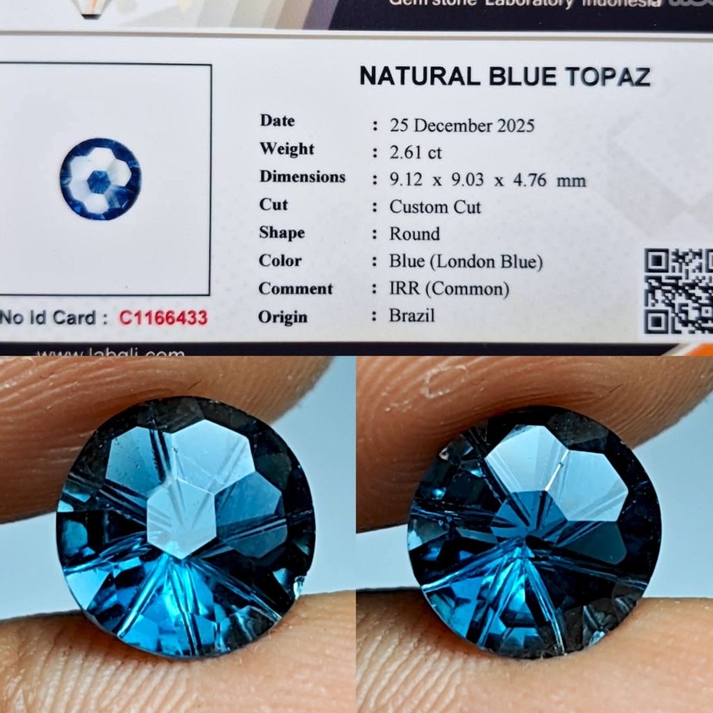 Natural London Blue Topaz Round Cut 2.6ct GLI Material Clean Top Crystall Full Luster Siang Malam Bo