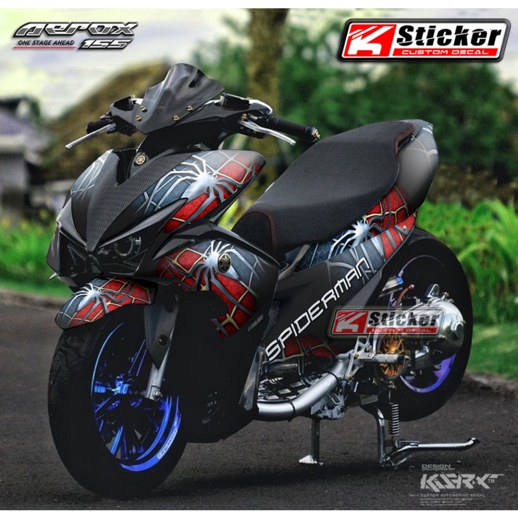 DECAL CUSTOM AEROX 155 OLD FULL BODY - DECAL AEROX 155 MOTIF SPIDERMAN